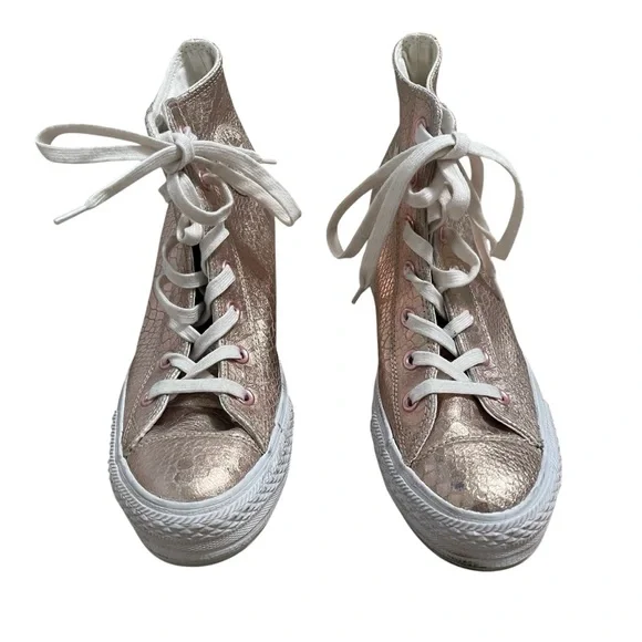 Converse Women's Metallic Rose Gold Reptile print High-Top All Star Sneakers - Picture 4 of 12